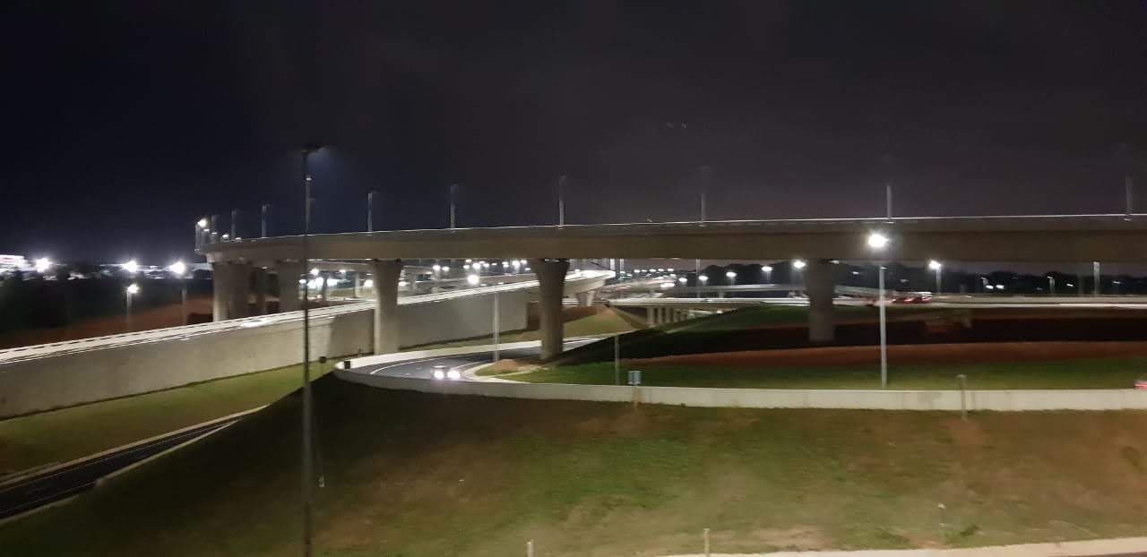 The lit Mount Edgecombe flyover deck at night
